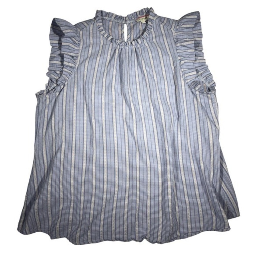Andree by Unit Womens 1X Blue Gingham Ruffle Sleeveless Blouse PT10050